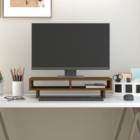 vidaXL Soporte para monitor madera maciza pino marrón miel 60x27x14 cm