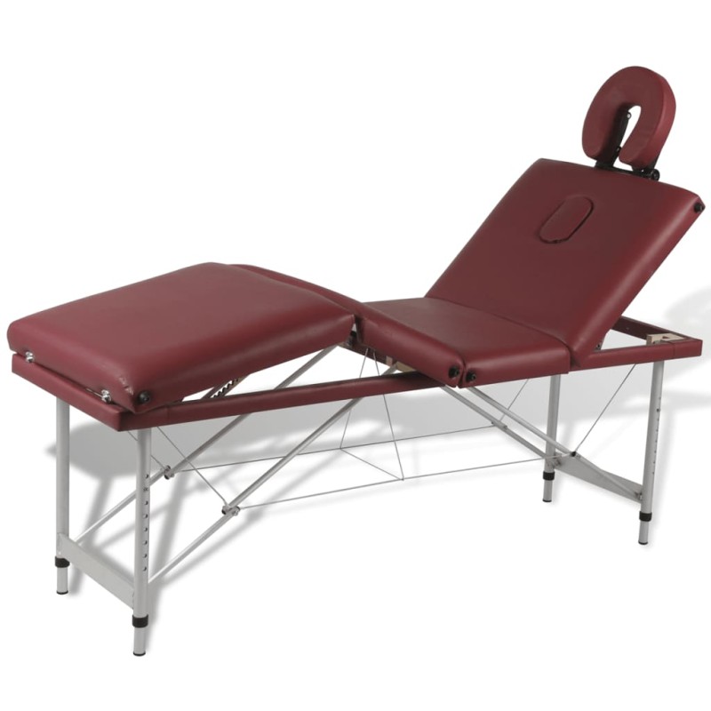 Mesa camilla de masaje de aluminio plegable de cuatro cuerpos rojos Mesa camilla de masaje de aluminio plegable de cuatro cuerpos rojos
