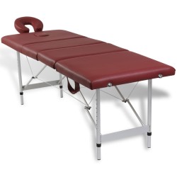 Mesa camilla de masaje de aluminio plegable de cuatro cuerpos rojos