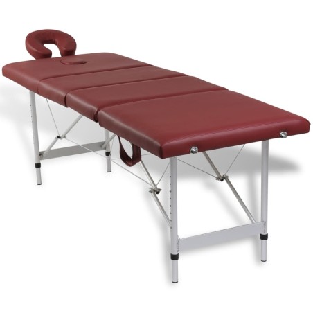 Mesa camilla de masaje de aluminio plegable de cuatro cuerpos rojos
