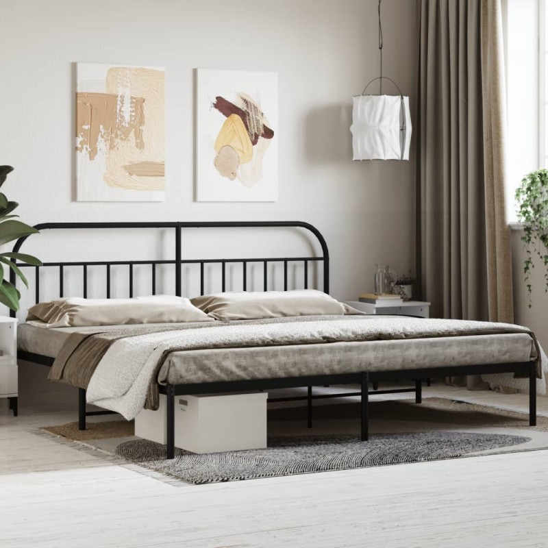 vidaXL Estructura de cama con cabecero metal negro 200x200 cm vidaXL Estructura de cama con cabecero metal negro 200x200 cm