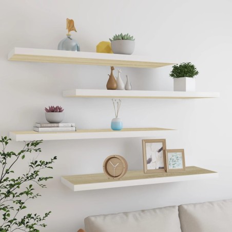 vidaXL Estante flotante pared 4 uds MDF roble y blanco 120x23,5x3,8 cm