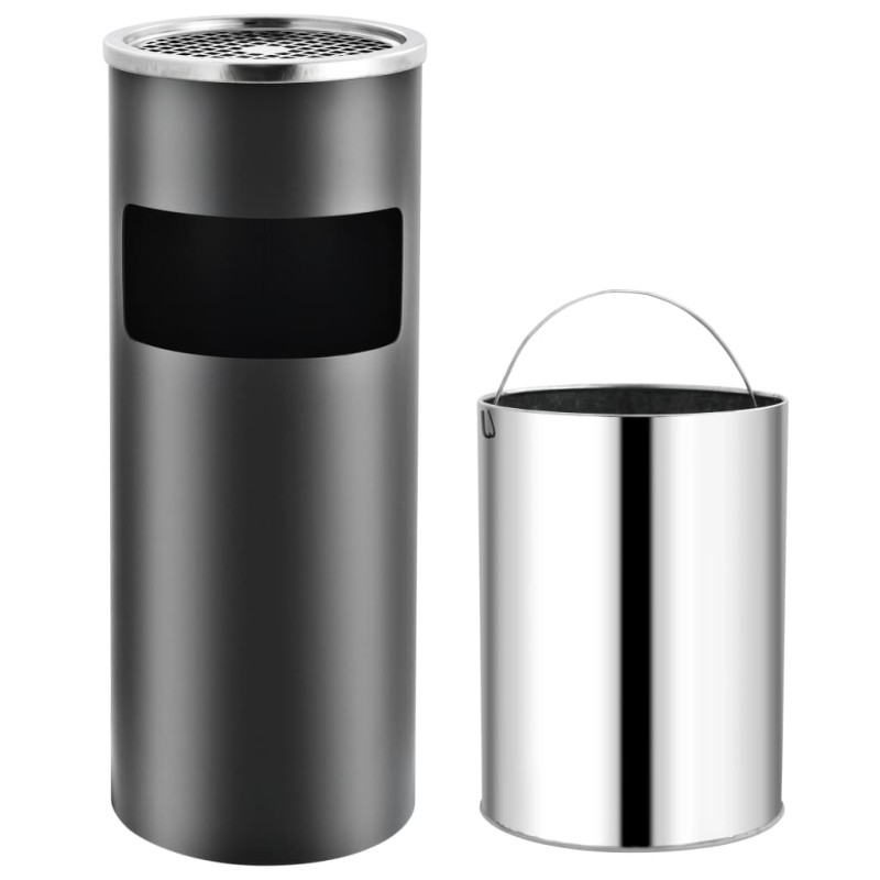 vidaXL Papelera con cenicero de acero gris 30 L vidaXL Papelera con cenicero de acero gris 30 L