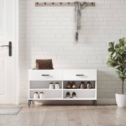 vidaXL Banco zapatero madera de ingeniería blanco brillo 102x35x55 cm