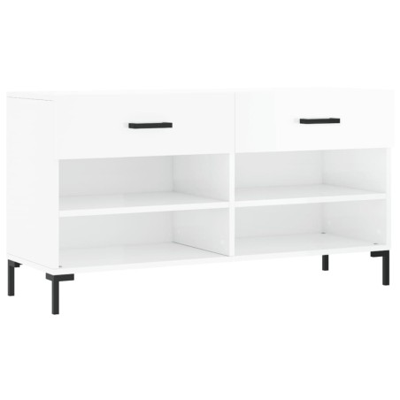 vidaXL Banco zapatero madera de ingeniería blanco brillo 102x35x55 cm