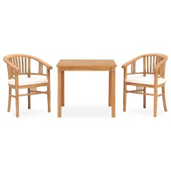 vidaXL Set de comedor de jardín 3 pzas y cojines madera maciza de teca