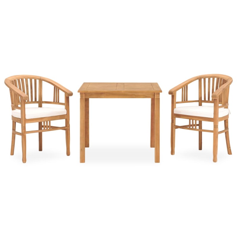 vidaXL Set de comedor de jardín 3 pzas y cojines madera maciza de teca vidaXL Set de comedor de jardín 3 pzas y cojines madera maciza de teca