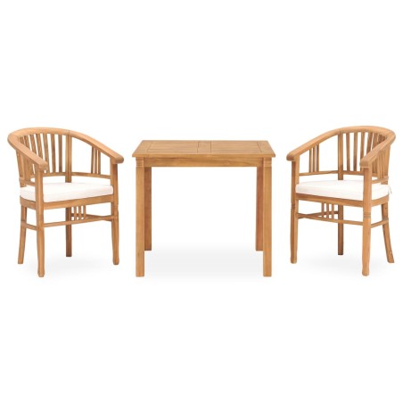 vidaXL Set de comedor de jardín 3 pzas y cojines madera maciza de teca