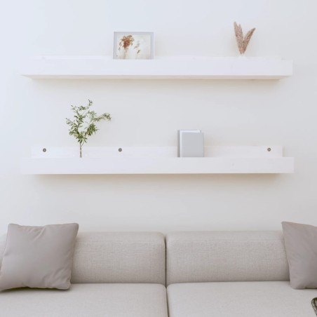 vidaXL Estantes de pared 2 uds madera maciza de pino blanco 110x12x9cm