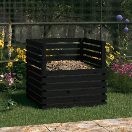 vidaXL Compostador de madera maciza de pino negro 80x80x78 cm