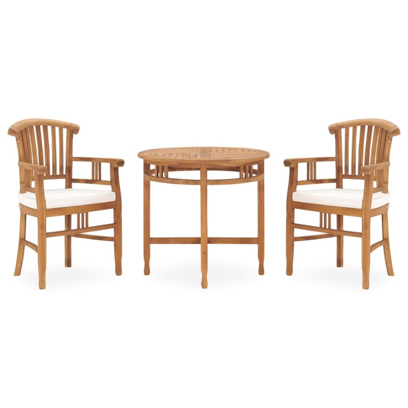 vidaXL Juego de comedor para jardín 3 pzas teca maciza y cojines