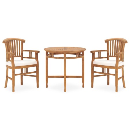 vidaXL Juego de comedor para jardín 3 pzas teca maciza y cojines