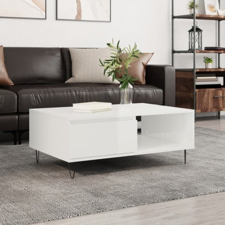 vidaXL Mesa de centro madera de ingeniería blanco brillo 90x60x35 cm