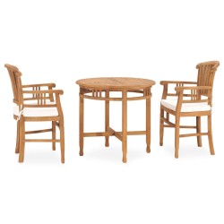 vidaXL Juego de comedor para jardín 3 pzas teca maciza y cojines