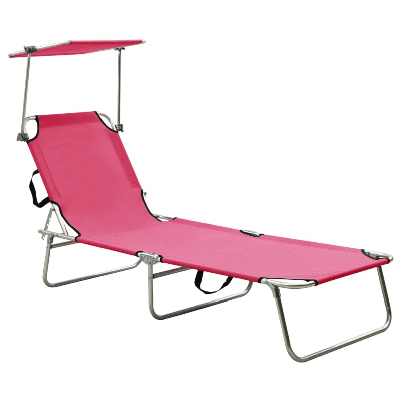 vidaXL Tumbona plegable con toldo de acero rosa magento vidaXL Tumbona plegable con toldo de acero rosa magento