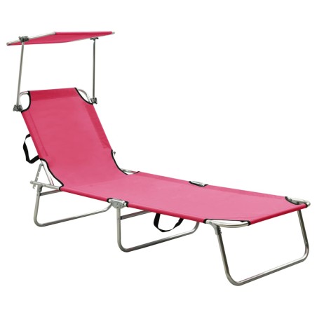 vidaXL Tumbona plegable con toldo de acero rosa magento