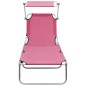 vidaXL Tumbona plegable con toldo de acero rosa magento vidaXL Tumbona plegable con toldo de acero rosa magento