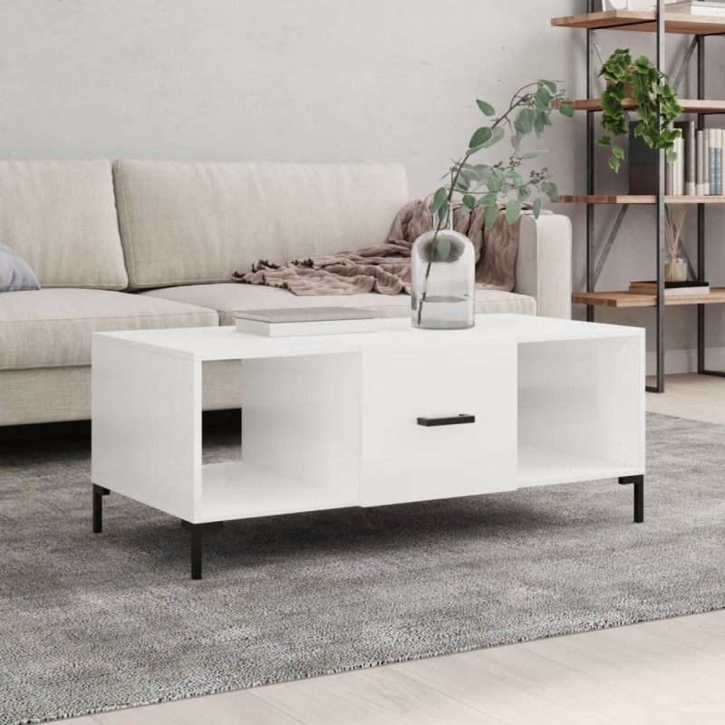 vidaXL Mesa de centro madera contrachapada blanco brillo 102x50x40 cm vidaXL Mesa de centro madera contrachapada blanco brillo 102x50x40 cm