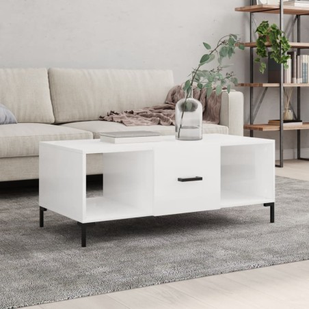 vidaXL Mesa de centro madera contrachapada blanco brillo 102x50x40 cm