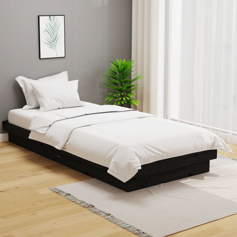 vidaXL Estructura de cama madera maciza negra 100x200 cm vidaXL Estructura de cama madera maciza negra 100x200 cm