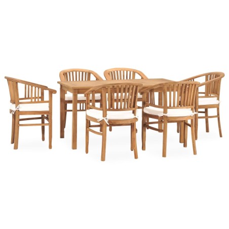 vidaXL Set de comedor de jardín 7 pzas y cojines madera maciza de teca