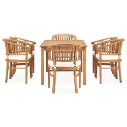 vidaXL Set de comedor de jardín 7 pzas y cojines madera maciza de teca