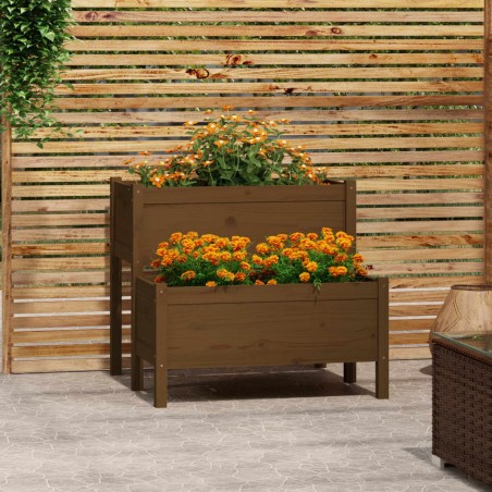 vidaXL Jardinera de madera maciza de pino marrón miel 84,5x84x75 cm
