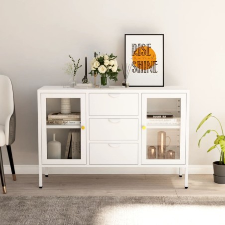 vidaXL Aparador de acero y vidrio templado blanco 105x35x70 cm