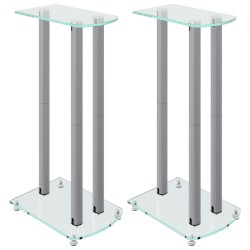 vidaXL Soportes de altavoces 2 uds vidrio templado plateado 3 pilares