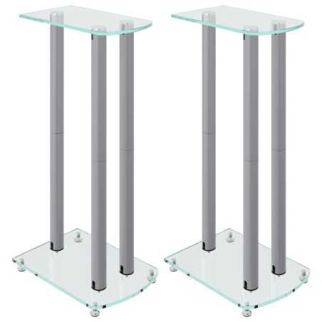 vidaXL Soportes de altavoces 2 uds vidrio templado plateado 3 pilares