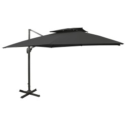 vidaXL Sombrilla voladiza con doble techo negro 300x300 cm