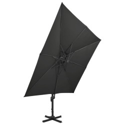 vidaXL Sombrilla voladiza con doble techo negro 300x300 cm