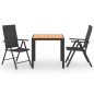 vidaXL Juego de comedor para jardín 3 piezas negro y marrón