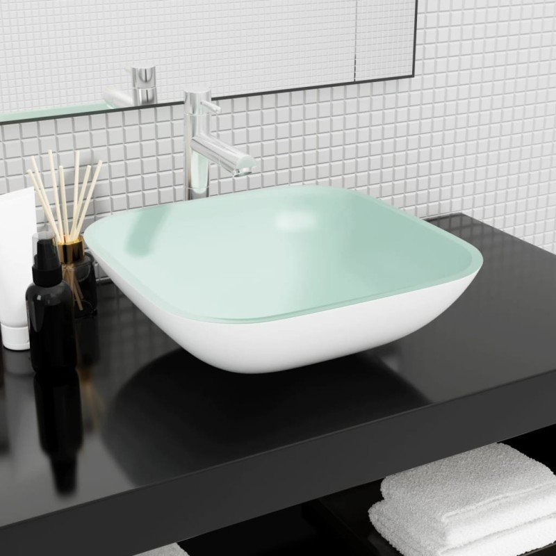 vidaXL Lavabo de vidrio blanco 42x42x14 cm vidaXL Lavabo de vidrio blanco 42x42x14 cm