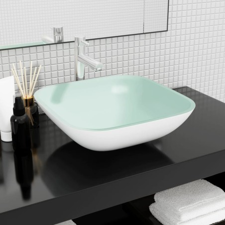 vidaXL Lavabo de vidrio blanco 42x42x14 cm