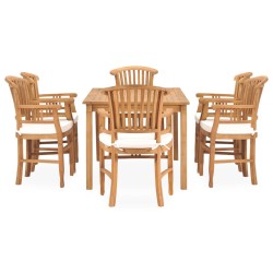 vidaXL Juego de comedor de jardín 7 piezas teca maciza y cojines 