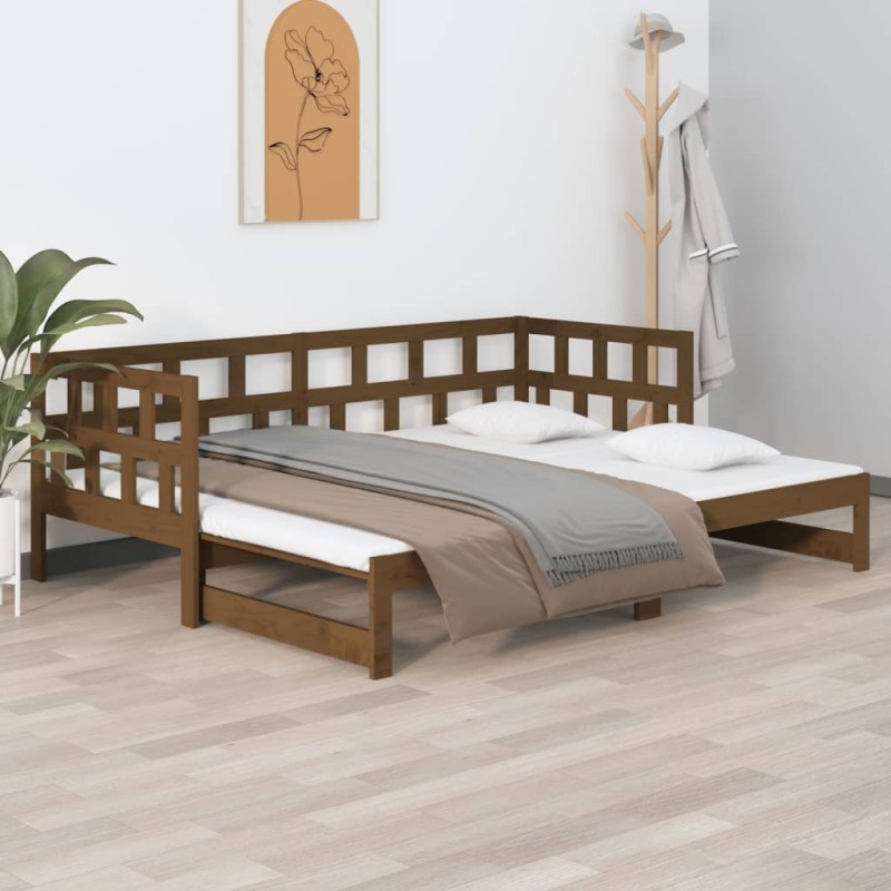 vidaXL Sofá cama extraíble madera maciza pino marrón miel 2x(90x200)cm vidaXL Sofá cama extraíble madera maciza pino marrón miel 2x(90x200)cm