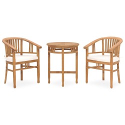 vidaXL Set de comedor de jardín 3 pzas y cojines madera maciza de teca