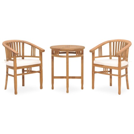 vidaXL Set de comedor de jardín 3 pzas y cojines madera maciza de teca
