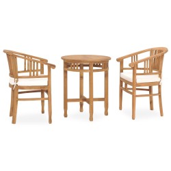 vidaXL Set de comedor de jardín 3 pzas y cojines madera maciza de teca