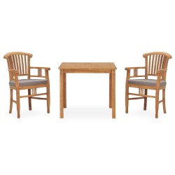 vidaXL Set de comedor de jardín 3 pzas y cojines madera maciza de teca