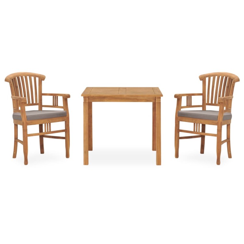 vidaXL Set de comedor de jardín 3 pzas y cojines madera maciza de teca vidaXL Set de comedor de jardín 3 pzas y cojines madera maciza de teca