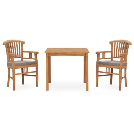 vidaXL Set de comedor de jardín 3 pzas y cojines madera maciza de teca