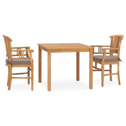 vidaXL Set de comedor de jardín 3 pzas y cojines madera maciza de teca