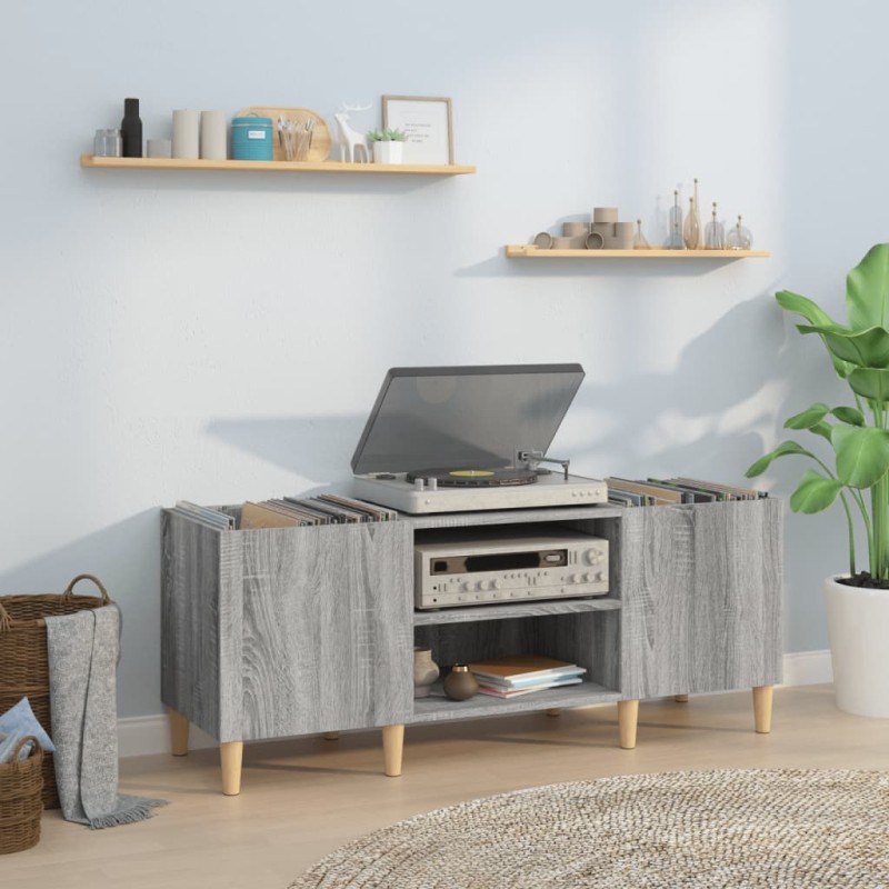 vidaXL Mueble para discos madera contrachapada gris sonoma 121x38x48cm