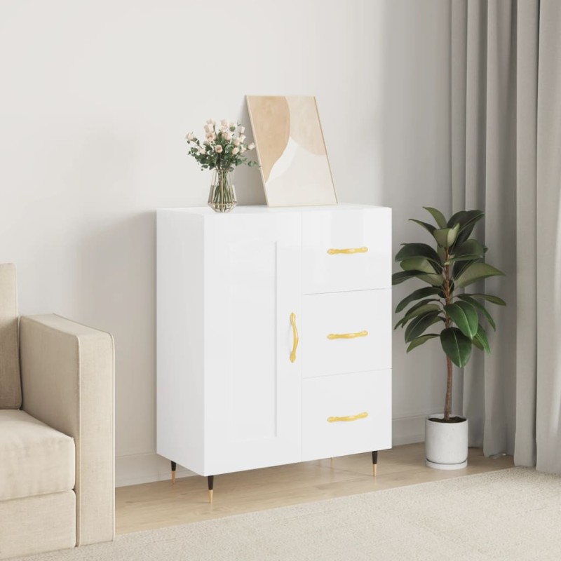 vidaXL Aparador de madera contrachapada blanco brillante 69,5x34x90 cm vidaXL Aparador de madera contrachapada blanco brillante 69,5x34x90 cm