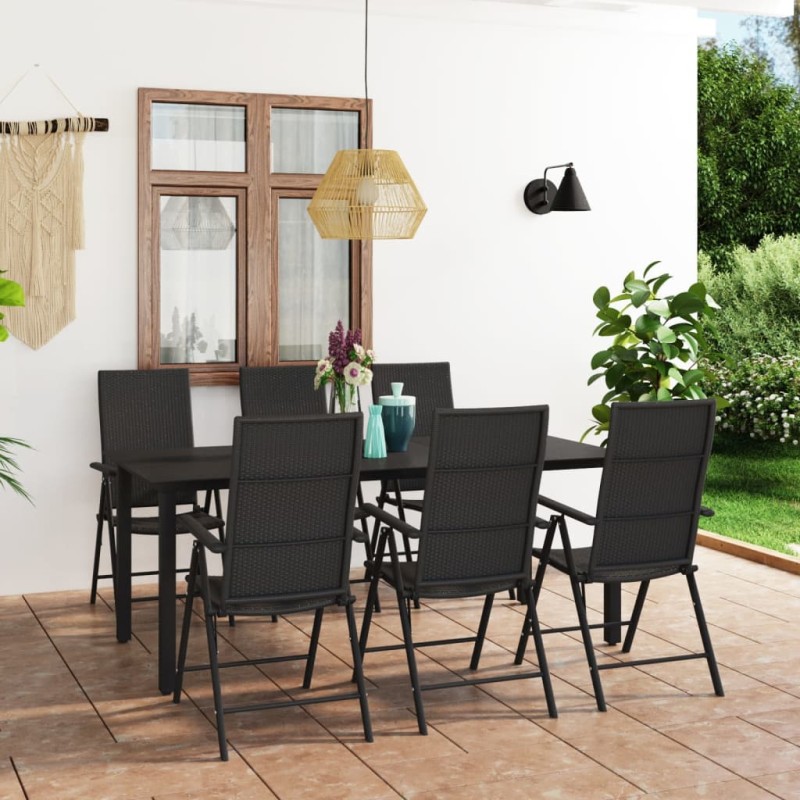 vidaXL Juego de comedor para jardín 7 piezas negro vidaXL Juego de comedor para jardín 7 piezas negro