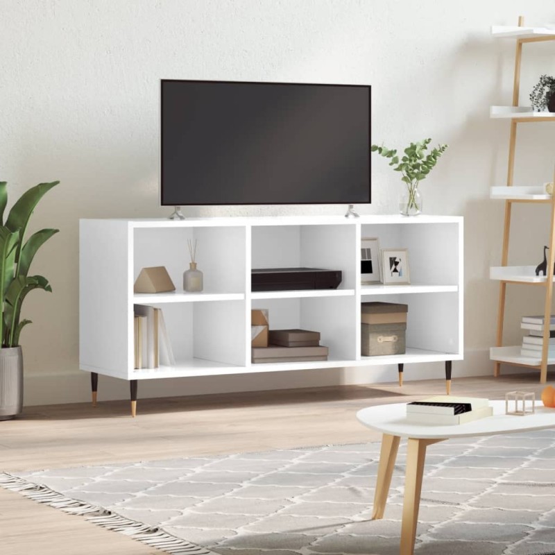 vidaXL Mueble de TV madera de ingeniería blanco brillo 103,5x30x50 cm vidaXL Mueble de TV madera de ingeniería blanco brillo 103,5x30x50 cm