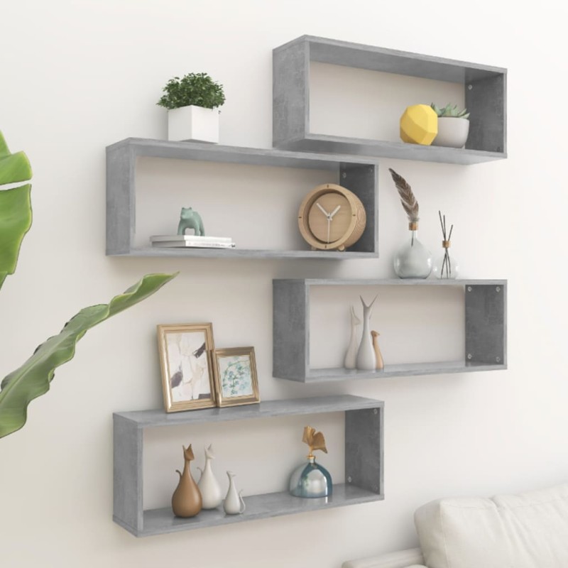 vidaXL Estante cubo pared 4 uds madera ingeniería hormigón 60x15x23cm vidaXL Estante cubo pared 4 uds madera ingeniería hormigón 60x15x23cm