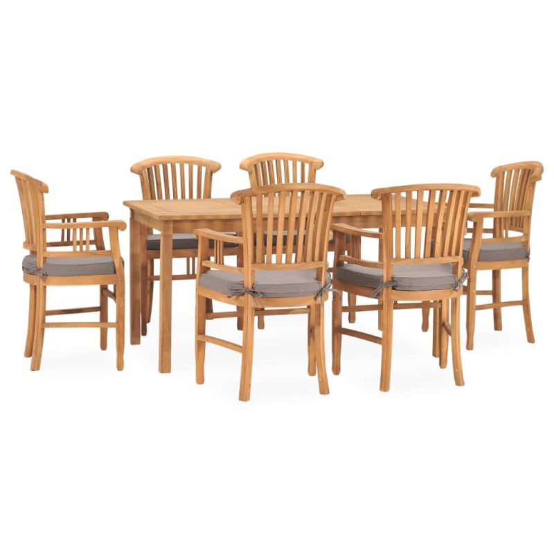 vidaXL Juego de comedor de jardín 7 piezas teca maciza y cojines vidaXL Juego de comedor de jardín 7 piezas teca maciza y cojines